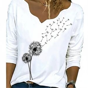 White Long Sleeve Black Dandelion Seeds Floating Away Graphic Print Medium